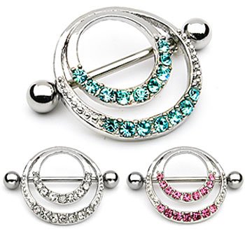 Paved gem double hoop nipple shield, 14 ga