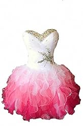 A-line Short Organza/Satin Sweetheart Piping  Beaded Backless Party Dress/Mini Dress  With Ruffles