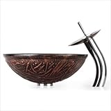 Copper Forest Glass Vessel Sink and Waterfall Faucet Mounting Ring Finish: Antique Brass