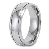 Domed Grooved High Polished Titanium Ring (7mm) - Sizes 6 - 13