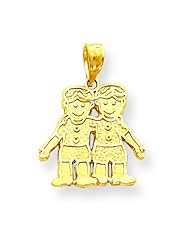 10K Yellow Gold Two Boys Charm Twin Son Friends Jewelry