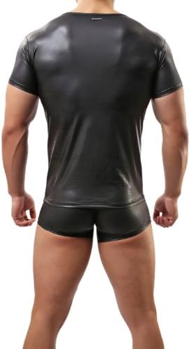 Sports Elastic Paint Faux Leather Sexy Tight New Men's T-shirts Underwear C 32 (XL, black)