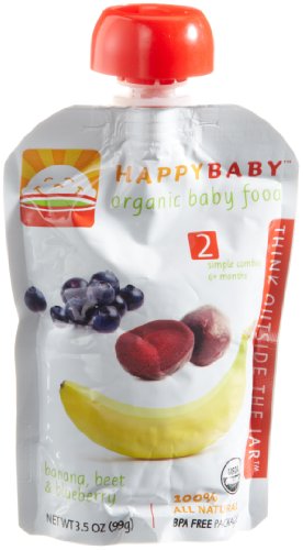 HAPPYBABY Organic Baby Food, Stage 2, Banana, Beet & Blueberry, 3.5 Ounce Pouch (Pack of 16)