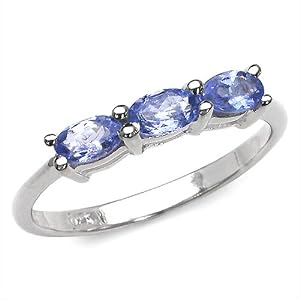 0.75 Carat Genuine Tanzanite Sterling Silver Ring by 