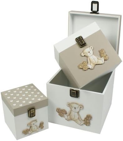 Baby Bear Set Of 3 Wooden Baby Or Kids Teddy Bear Storage / Keepsake Boxes