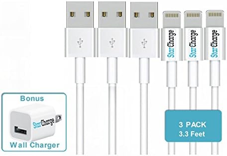 (3 Pack) [Apple MFI Certified] Lightning Charging Cable for iPhone 5, 5s, 5c, 6, 6 plus, 6s includes Wall Charger by Star Charge