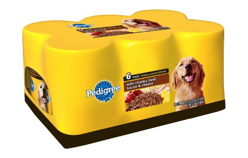 Pedigree Meaty Ground Dinner (Chunky Beef/ Bacon & Cheese) Food for Dogs, 6-Count, 13.2-Ounce Cans (Pack of 4)