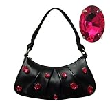Bisadora Black Leather Snap Hobo W/ Pink Crystals