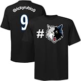 NBA Majestic Ricky Rubio Minnesota Timberwolves #9 Twitter T-Shirt - Black (Small)