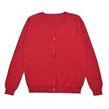 (サンライン)Sun Line　子供　長袖 ニットカーディガン　前開き (M, レッド)