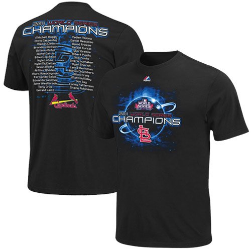 MLB Men's St. Louis Cardinals 2011 World Series Champions Clean Up Hitter Team Roster T-Shirt (Black, XX-Large)
