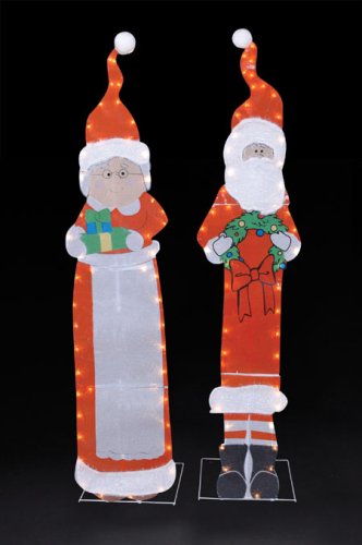 Mr. & Mrs. Santa Claus 60" Slims 2-pc Lighted Outdoor Christmas Yard Art #70009