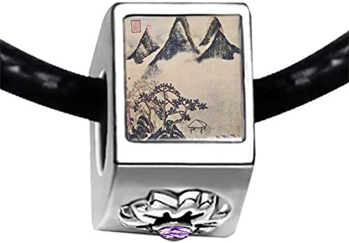 Mountains And Pines In Spring Painting Light Amethyst Crystal June Birthstone Flower Charm Bracelets