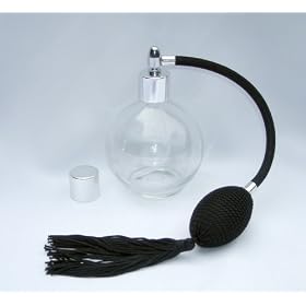 4.33 oz. (128 ml) Round Glass Perfume Bottle With Black Antique Style Sprayer Top with Tassle - Empty & Refillable