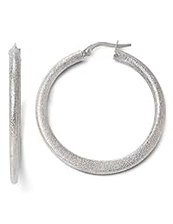 14k White gold Leslies Laser cut Finish Tappered Hoop Earrings