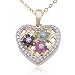 18k Yellow Gold Plated Sterling Silver Genuine Multi-Gemstone Flowers Interworked Heart Pendant, 18"