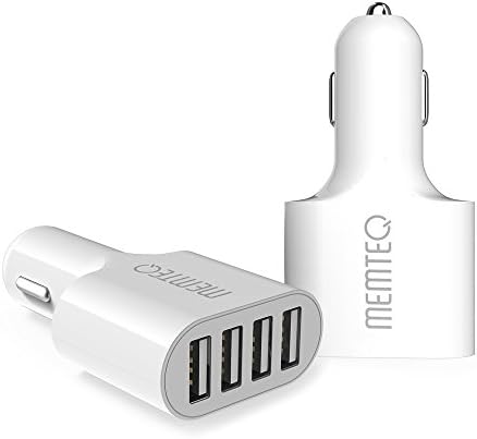 MEMTEQ 48W 9.6A 4-Port USB Car Charger with Smart ID Technology for iPhone 6s / 6 / 6 plus, iPad Air 2, Samsung Galaxy S6 / S6 Edge / Edge+, Note 5, Nexus, HTC M9, Motorola, Nokia and More, White
