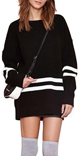 Mantos Women's Contrast Knitted Long Sleeve Striped Pullover Sweater