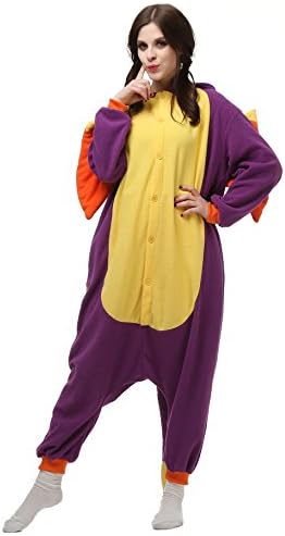 Unisex Adult Carnival Cosplay Animal Onesies Pajamas kigurumi Halloween Costume (L (166cm-175cm), purple Dragon)