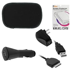 GTMax USB Rapid Car Charger + USB Home Travel Charger + USB Data Cable + Black Soft Pouch Case +... by GTMax