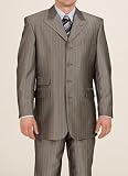 Vanetti Shiny Silver with Baby Blue Stripe 4 Button Side-Vented Suit with Pleated Pants
