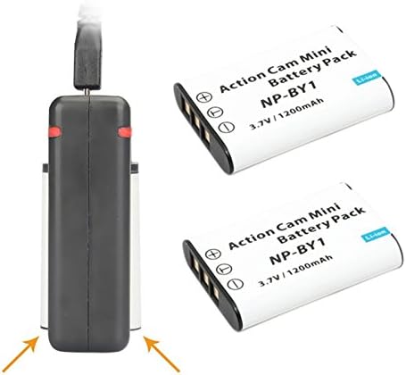 2Pcs 1200mAh NP-BY1 NP BY1 NPBY1 Camera Battery + USB Dual Charger For HDR-AZ1VR AZ1 AZ1V AZ1VR Sport Action Cam Mini Camcorder