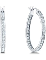 1.0 cttw. Diamond Earrings Fashion Hoops 14K White Gold