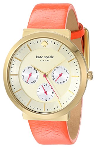 kate spade new york Women's 1YRU0538 Metro Grand Gold-Tone Stainless Steel Watch with Coral Leather Band