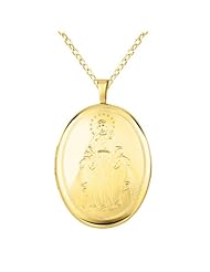 Sterling silver and 14k gold Oval Shaped Locket w/ Virgin Mary Necklace