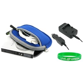 Neoprene (Dark Blue) Sleeve Case and EN-EL12 AC DC Charger for Nikon Coolpix S70 Digital Camera Red