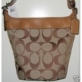 COACH HAMPTON SIGNATURE DUFFLE PURSE HANDBAG khaki 13358