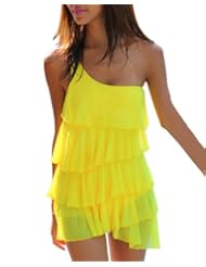 Sports: Thinkbay? 1 Piece Ruffled Monokini Swimsuit, Padded One Shoulder Bikini Swimwear, Bathing Beach Wear for Women, Yellow Color (US6/EU36/XL Cup:36A) - Thinkbay Co., Ltd