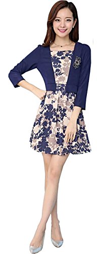 ワンピース 花柄 長袖 フェイク 結婚式 卒業式 入学式 デート フレアー 大きいサイズ カジュアル キュート エレガンス レディース 秋物 冬物 可愛いスカーフ付き R517