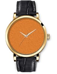 SPRAWL Aanalog Fashion Series Gold Ladies Watches of Genuine Black Leather Strap,Unique Wrist Watch for Women Girls Designed with Texture of a orange leaf