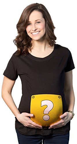 Maternity Question Mark Block Nerdy Vido Game Pregnancy Tee for Ladies (Black)
