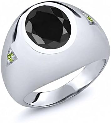Pink Cookie Oval Black Sapphire Green Peridot Silver Men's Ring