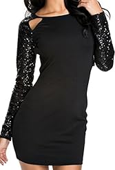 Sexy Spring Winter Illusion Sequined Long Sleeves Polyester/Spandex Checkered Print  Dress