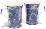 Fine China Mug - Blue Toile - Set of Two Mugs