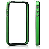 Invero GREEN/BLACK Hard Plastic Rubber Bumper Case with Metal Buttons for Apple Iphone 4 (All Versions)