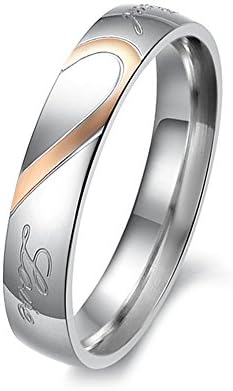 Titanium Allergy Free "Love" Spinner With Gold/Black Plated Half Heart Wedding Band 5Mm/4Mm Width Couple Ring