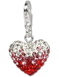 SilberDream Glitter Charm Swarowski Elements heart red ICE , 925 Sterling Silver Charms Pendant with Lobster Clasp for Charms Bracelet, Necklace or Earring GSC002