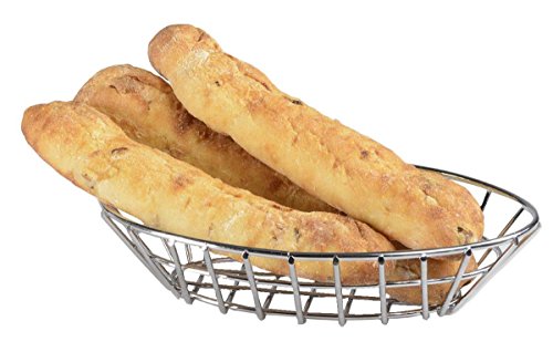 9.75" Oval Bread/Fruit Baskets, Chrome-colored Steel Bowls for Serving Guests at a Restaurant - Set of 10