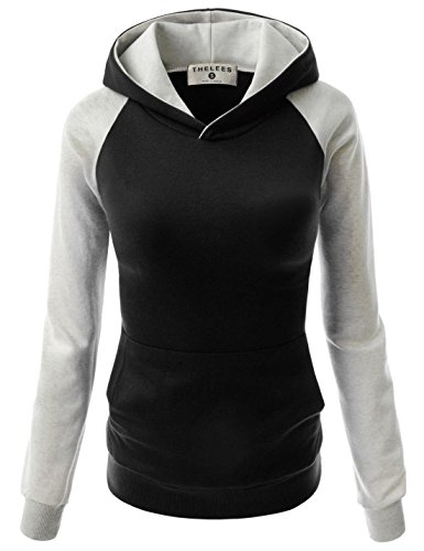 Women Contrast Raglan Hoodie String Connect Pocket Long sleeve Tshirts