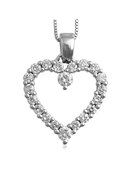 10k White Gold Heart Diamond Pendant Necklace (GH, I1-I2, 0.50 carat)
