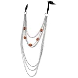 Silvertone Multi Length Brown Beaded Layered Necklace with Black Bow