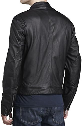 Awwalleather Men's Moto Leather Jacket Mj 124 Large Black
