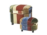 IMAGE OF Velvet Striped Ottoman&Footstool Set/2 Wood&Fabric Orage Multi Color 19 X 16-1/2 X 17