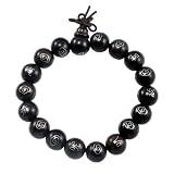 12mm Sterling Silver Inlaid Dark Wood Buddhist Mantra Prayer Beads for Meditation, Wood Bracelet / Wrist Mala, #22