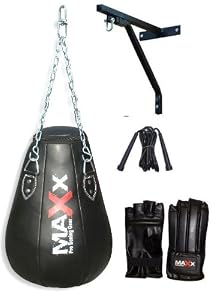 Maxx Pear Shaped Maize Boxing Punchbag With Bracket Chains & Gloves, Mma
