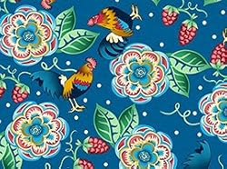 By The Yard Blue Country Rooster Quilt Cotton Fabric